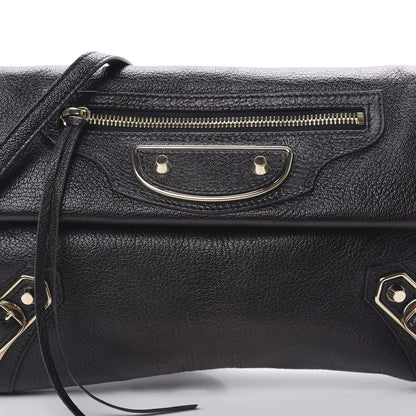 Balenciaga Chevre Gold Metallic Edge Hardware Envelope Clutch Black 8 of 10
