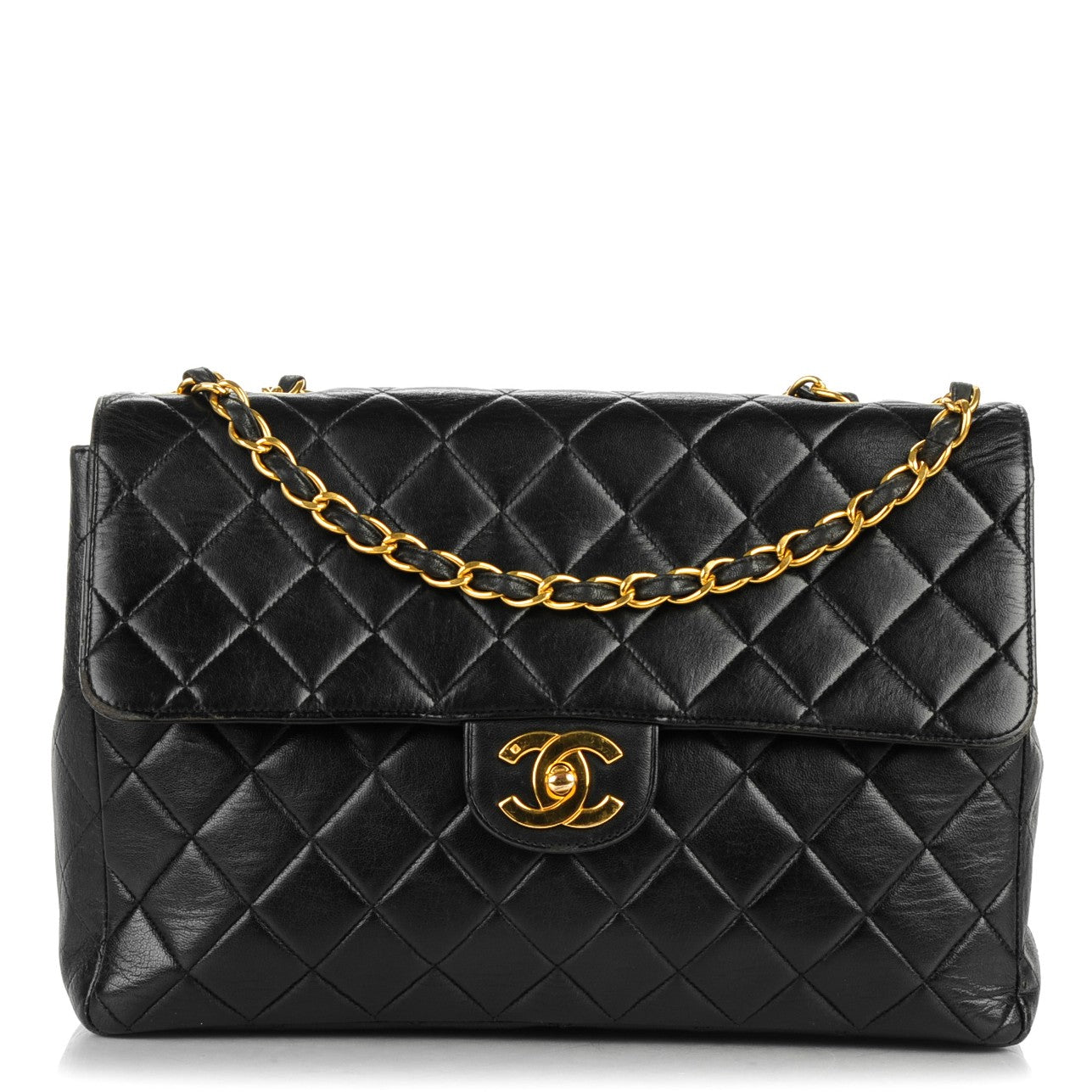 Lambskin Quilted Jumbo Single Flap Black