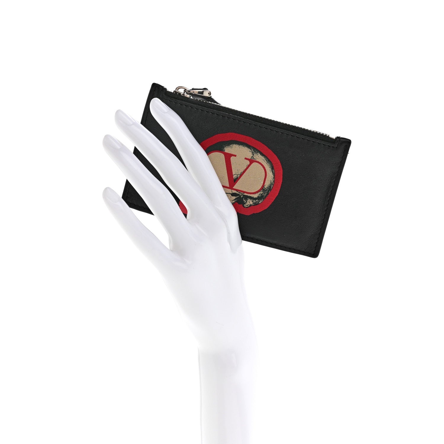 Valentino Garavani Calfskin Skull Logo Coin Case Card Holder Black 2 of 11