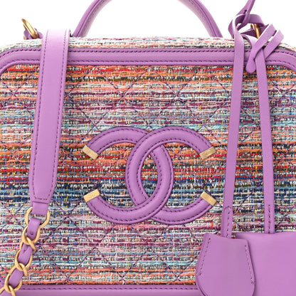 Chanel Tweed Quilted Medium CC Filigree Vanity Case Purple Multicolor 8 of 10