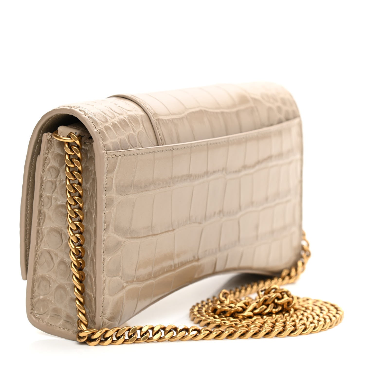 Balenciaga Shiny Calfskin Crocodile Embossed Hourglass Chain Bag Taupe 3 of 11