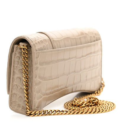 Balenciaga Shiny Calfskin Crocodile Embossed Hourglass Chain Bag Taupe 3 of 11