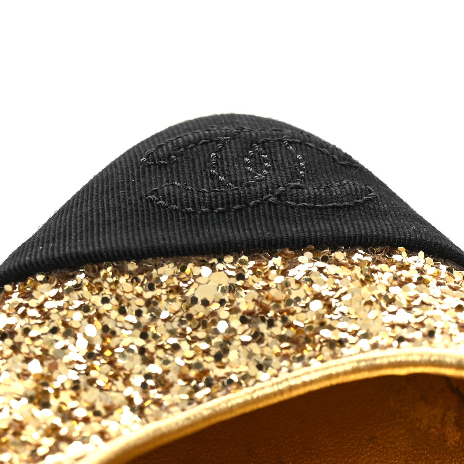 Chanel Glitter Grosgrain Cap Toe CC Slingback Pumps 38 Gold Black 13 of 13