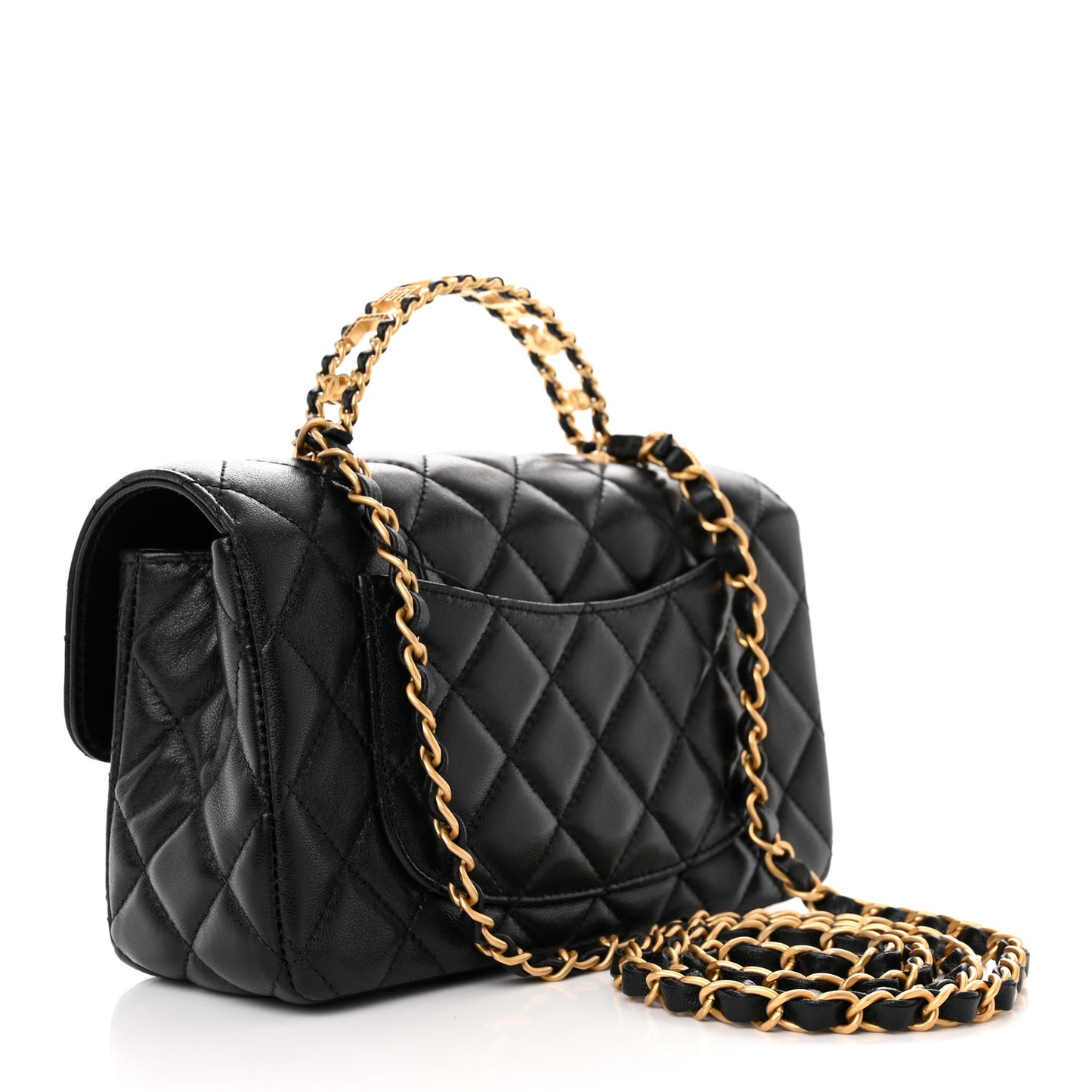 Lambskin Quilted Mini Strass On Top Flap Black