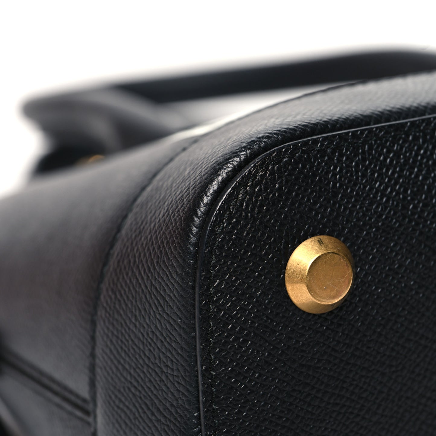 Signature Grained Calfskin Logo S Ville Top Handle Bag Black White