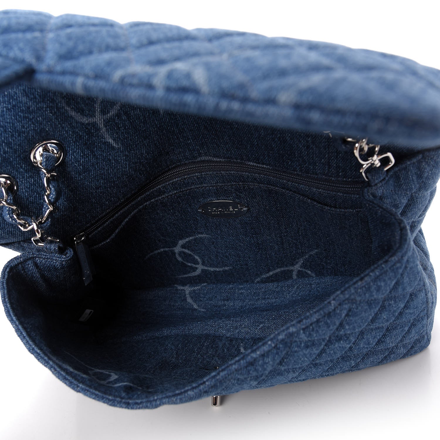 Chanel Denim Quilted CC Print Jumbo Single Flap Blue 5 of 11