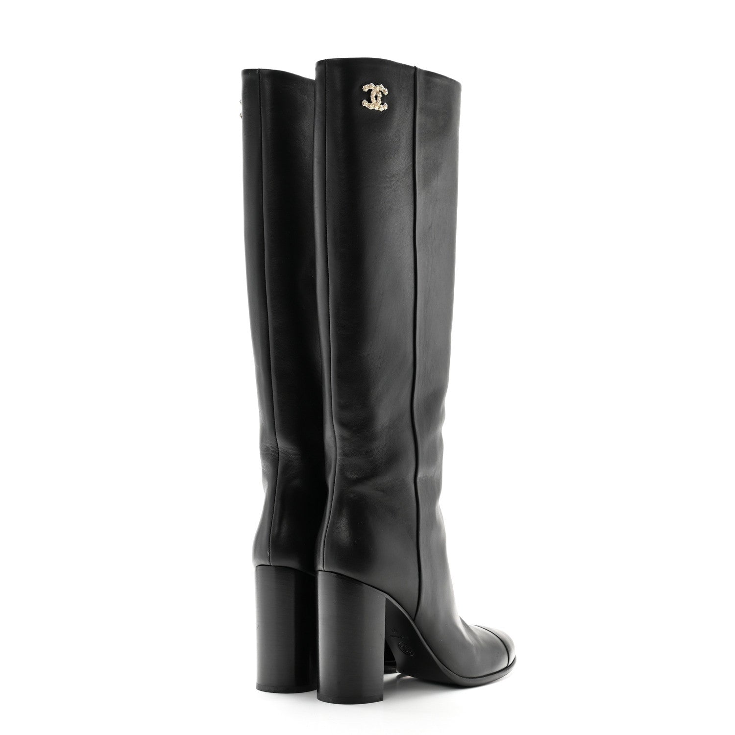 Chanel Calfskin CC Knee High Boots 40 Black 4 of 8
