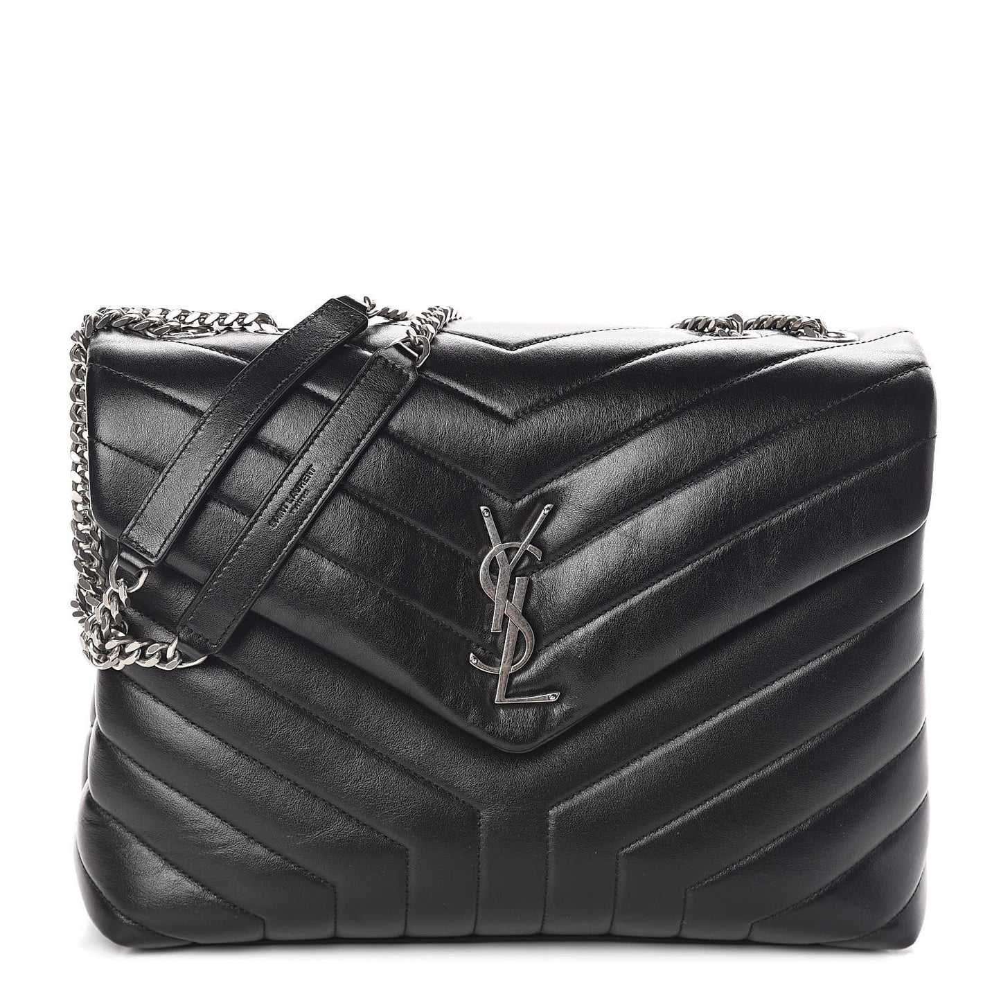 Calfskin Y Quilted Monogram Medium Loulou Chain Satchel Black