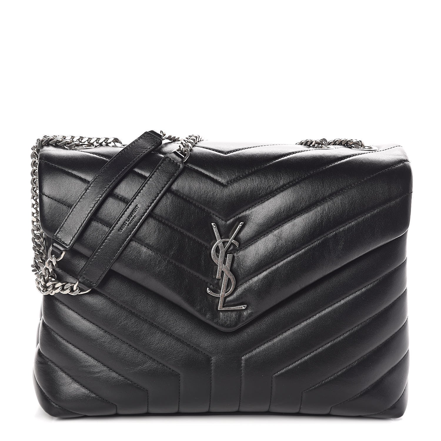 Saint Laurent Calfskin Y Quilted Monogram Medium Loulou Chain Satchel Black 1 of 9