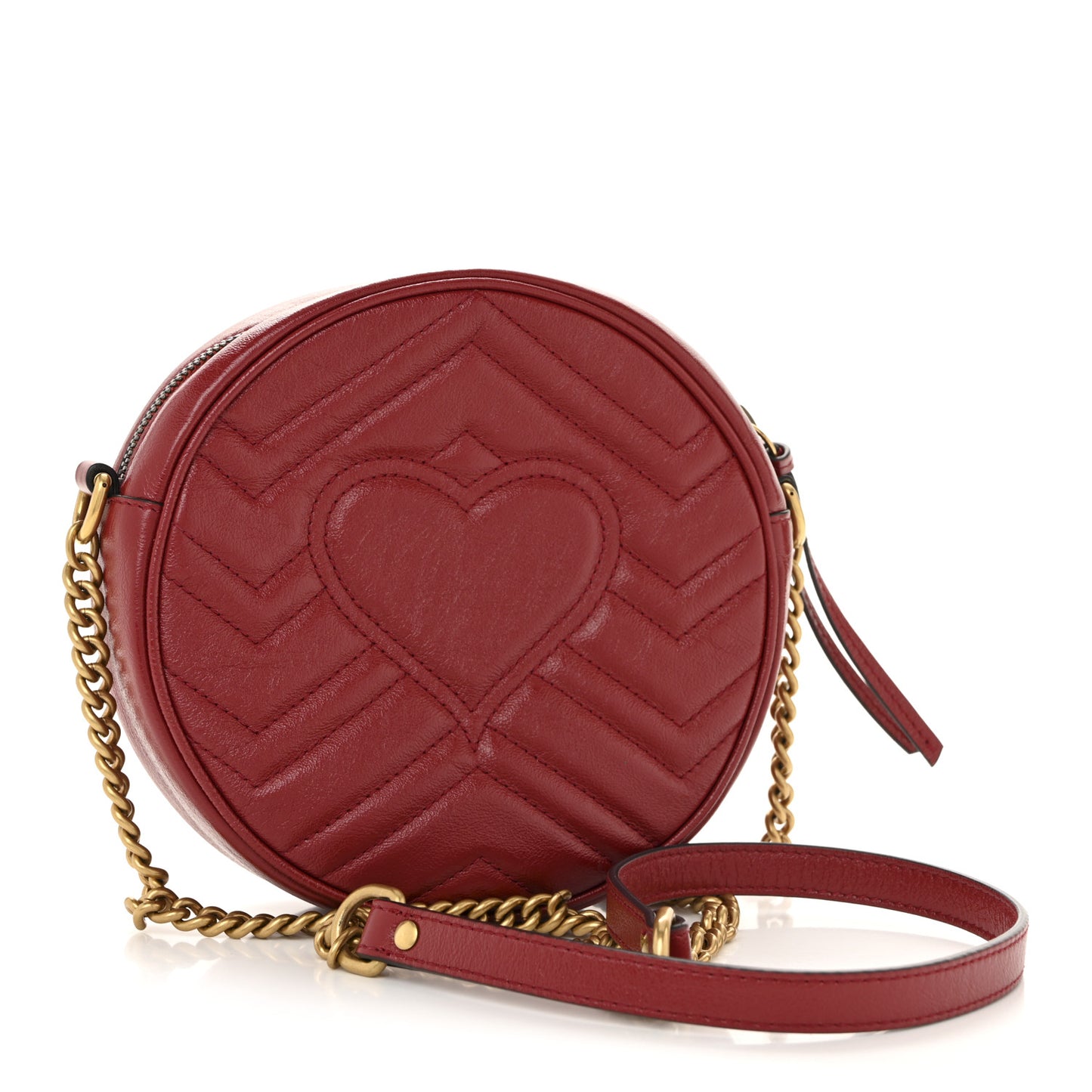 Glazed Calfskin Matelasse Heart Mini GG Marmont Round Shoulder Bag Romantic Cerise