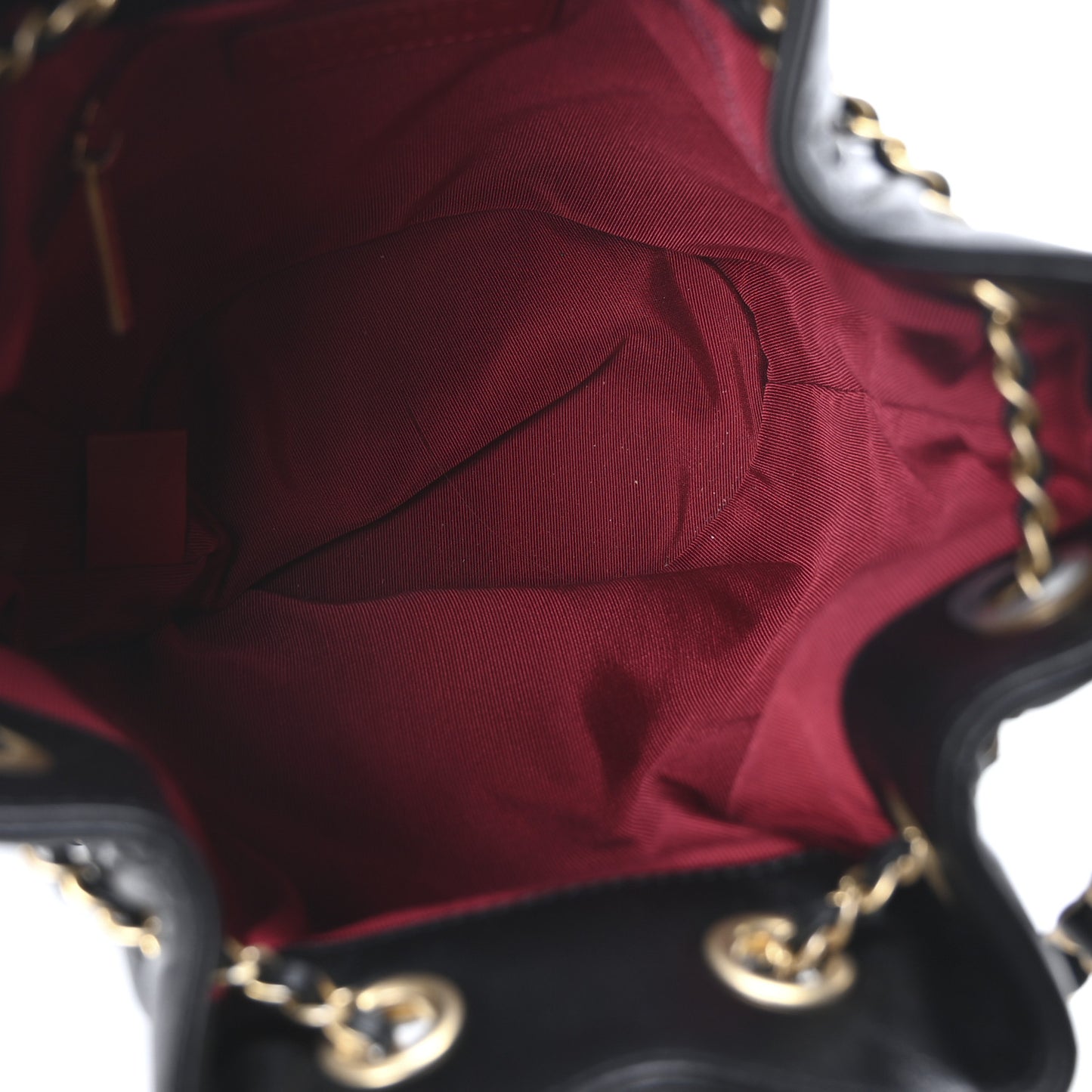 Lambskin Quilted Chain Bucket Drawstring Bag Black