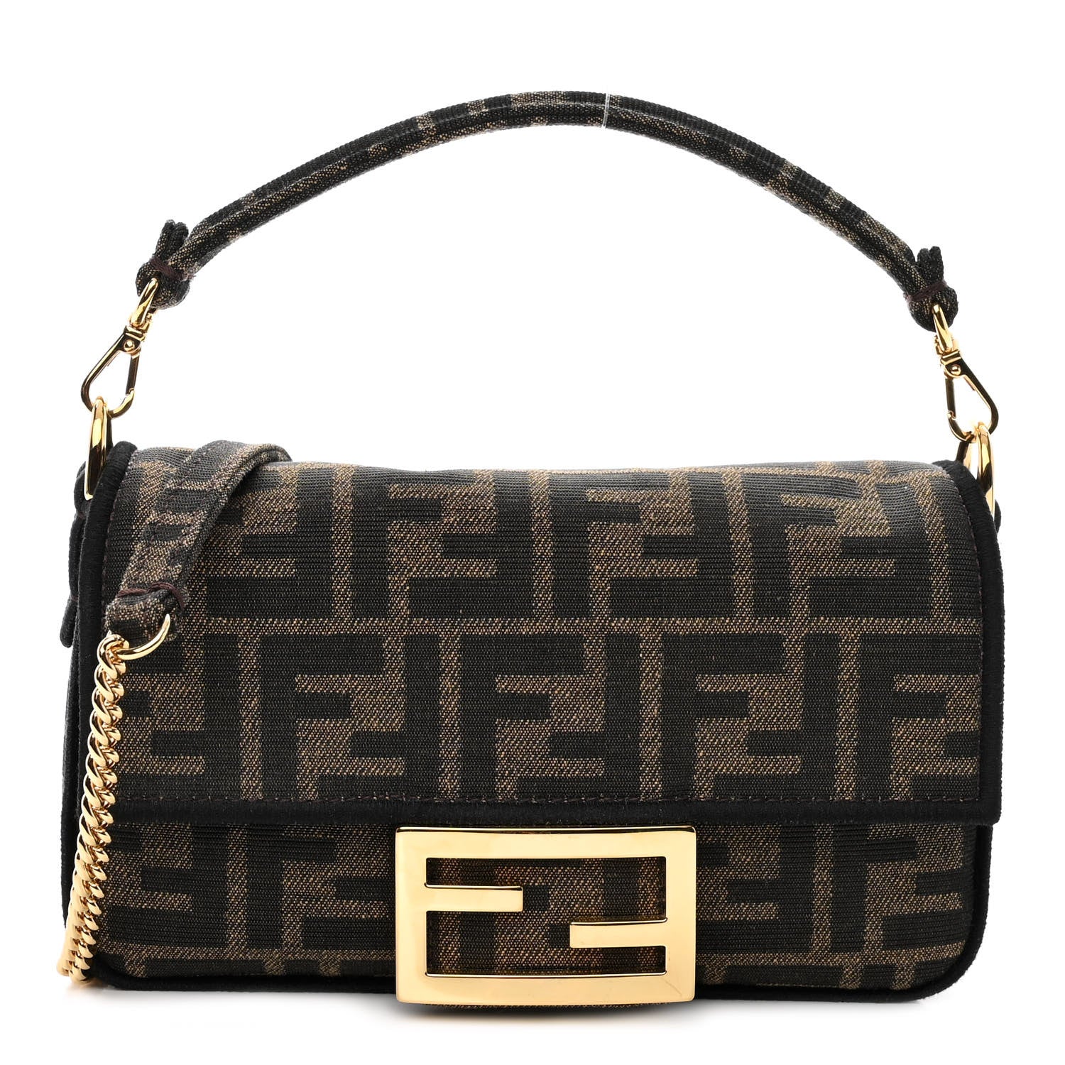 Fendi Fabric Jacquard FF 1974 Mini Baguette Tobacco Moro Black 1 of 9