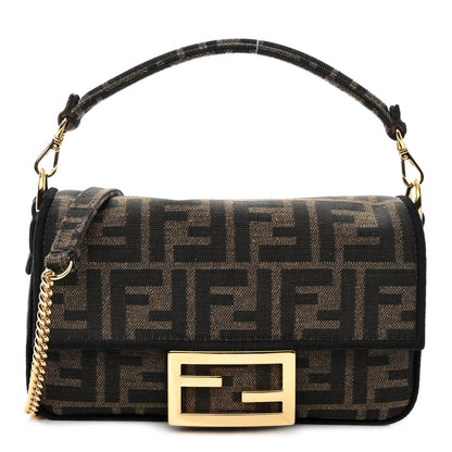 Fendi Fabric Jacquard FF 1974 Mini Baguette Tobacco Moro Black 1 of 9