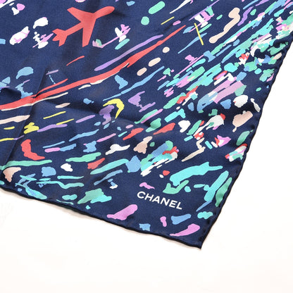 Chanel Silk CC Airlines Square Scarf Navy 4 of 6