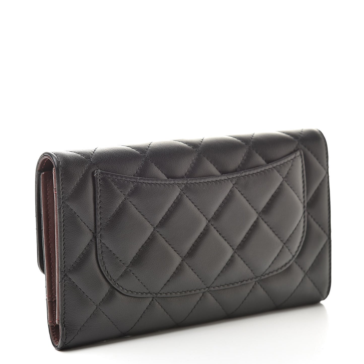 Lambskin Quilted Large Flap Wallet Black