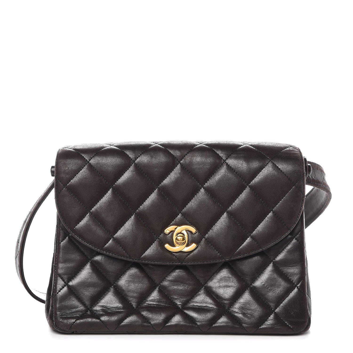 Chanel Lambskin Quilted Flap Shoulder Bag Dark Brown 1 of 19