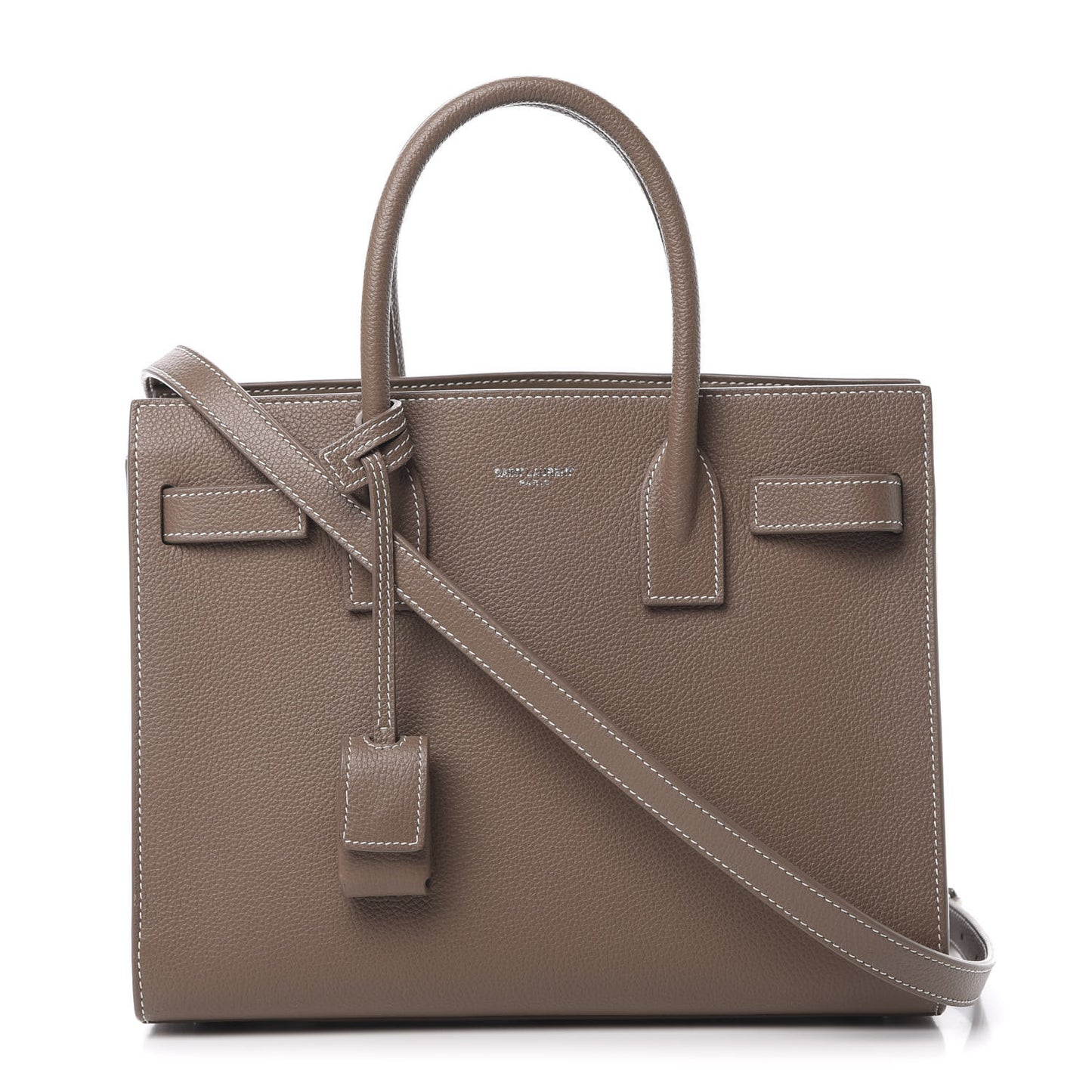 Grained Calfskin Topstich Baby Sac De Jour Taupe