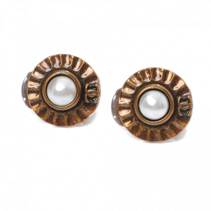 Chanel Faux Pearl CC Clip On Earrings Antique Bronze 1 of 4