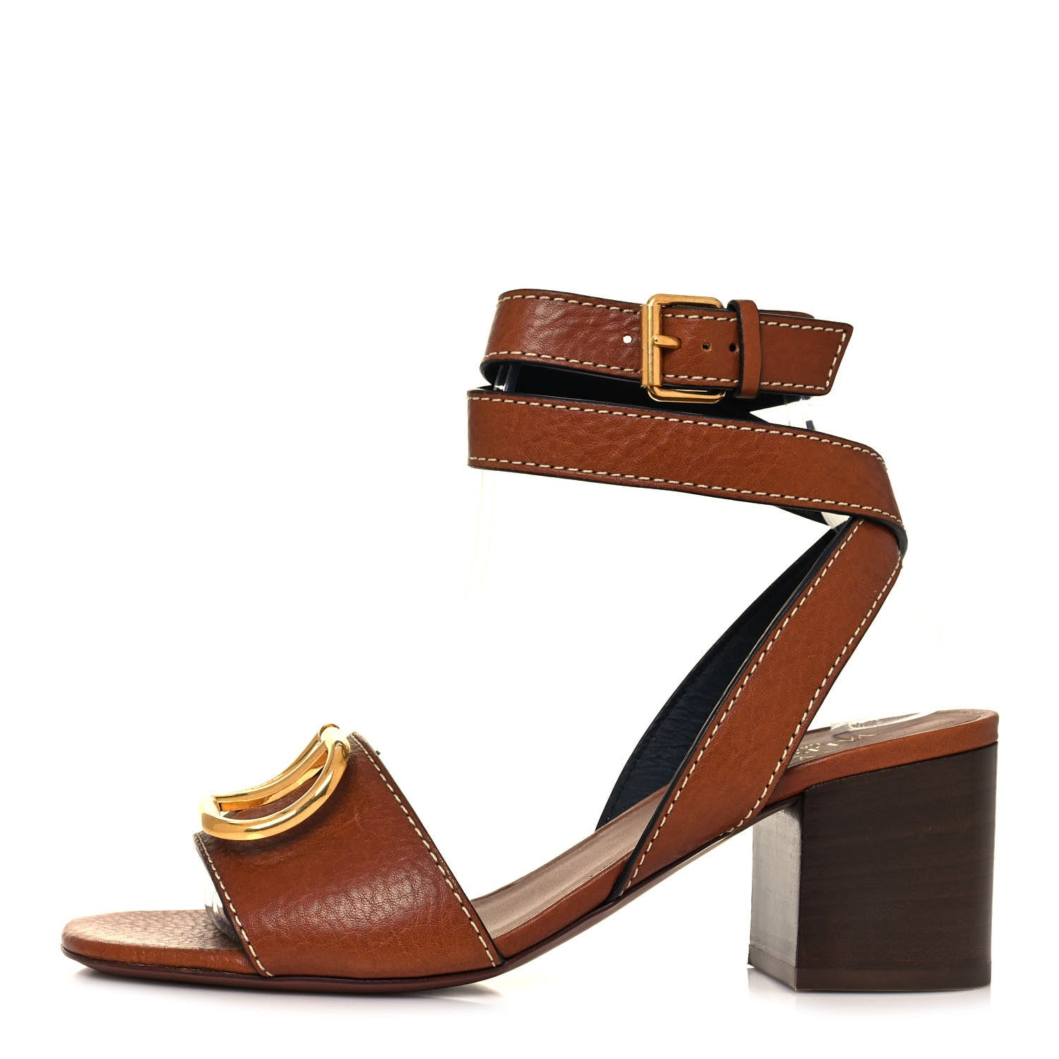 Valentino Garavani Grainy Cowhide VLogo 60mm Sandals 36.5 Cuoio 1 of 8