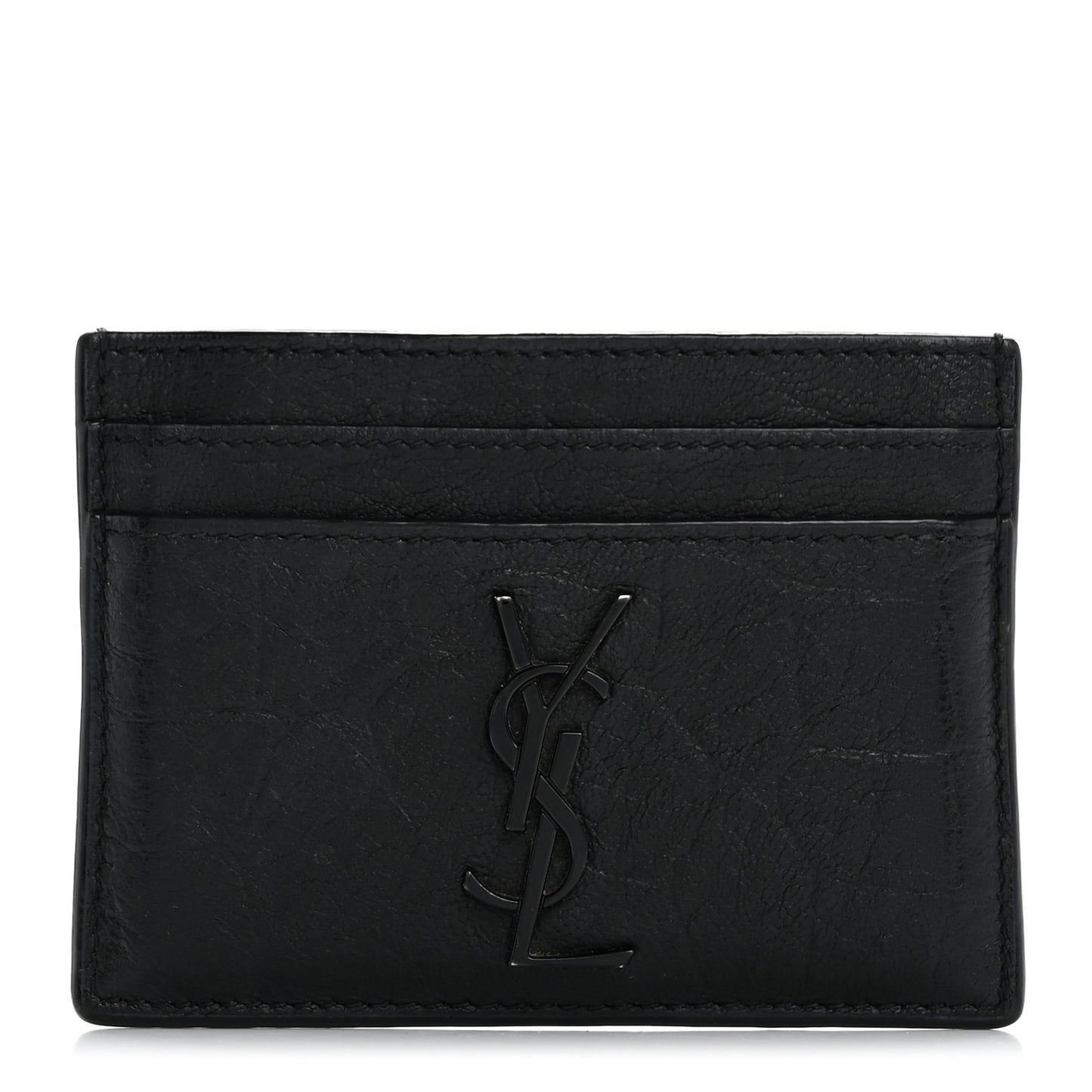 Calfskin Crocodile Embossed Monogram Credit Card Case Black