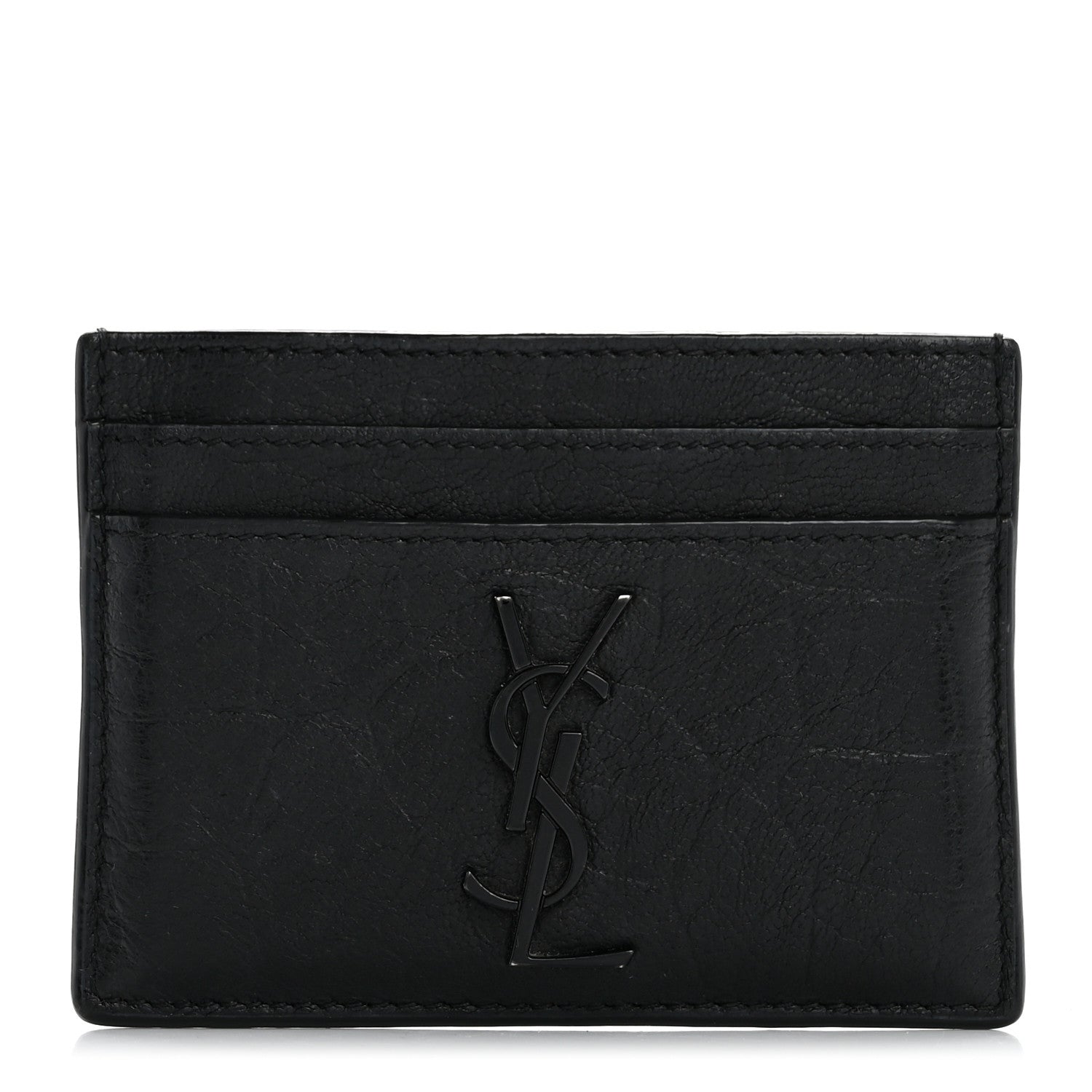 Saint Laurent Calfskin Crocodile Embossed Monogram Credit Card Case Black 1 of 8