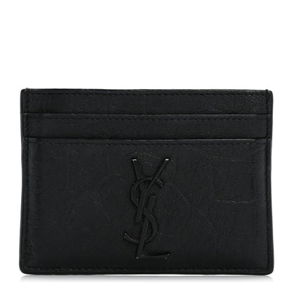 Saint Laurent Calfskin Crocodile Embossed Monogram Credit Card Case Black 1 of 8
