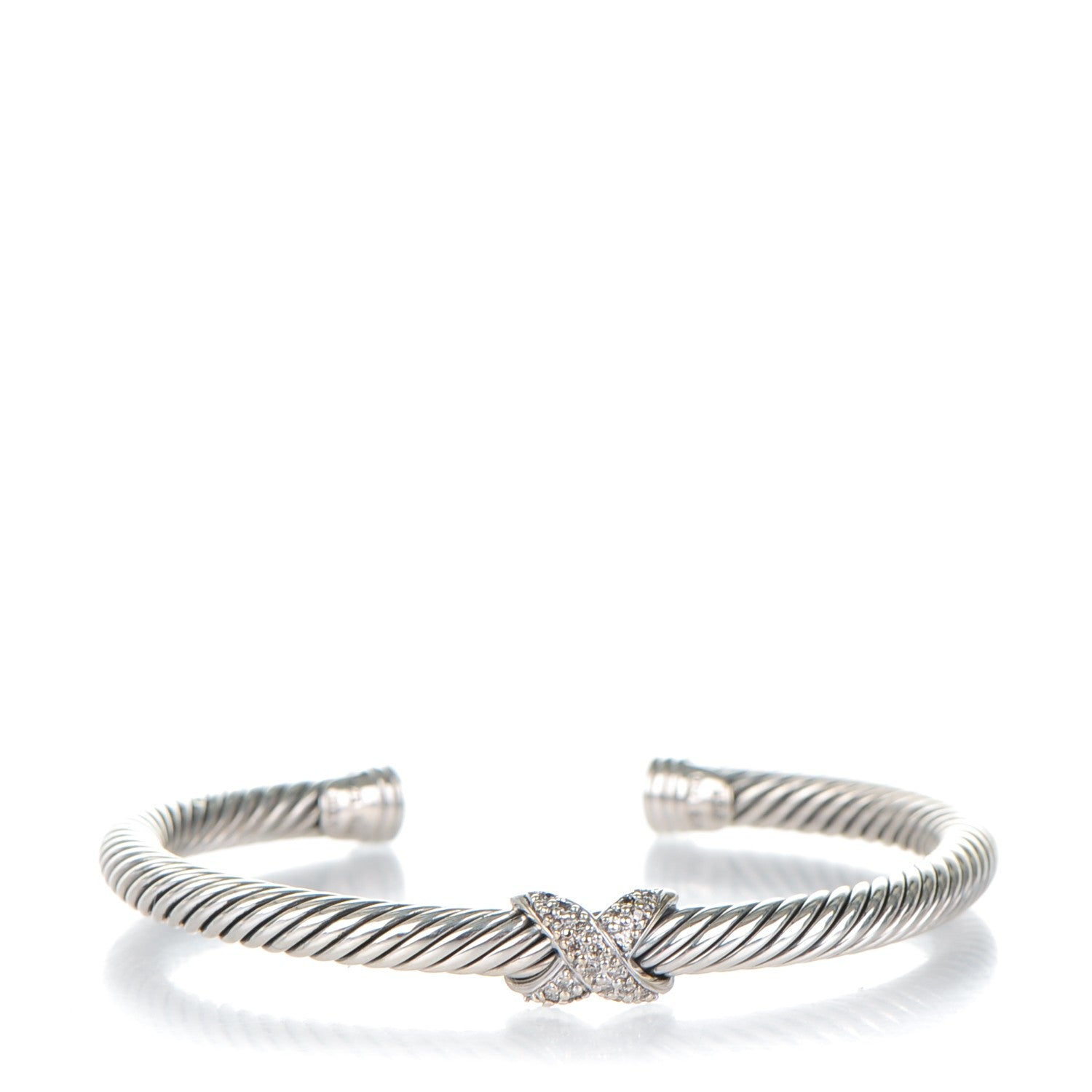 David Yurman Sterling Silver 18K White Gold Diamond Pave 5mm X Cable Bracelet 1 of 4