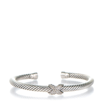David Yurman Sterling Silver 18K White Gold Diamond Pave 5mm X Cable Bracelet 1 of 4