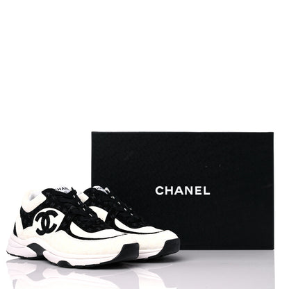 Chanel Suede Calfskin Womens CC Printed Sneakers 37.5 White Black 9 of 9