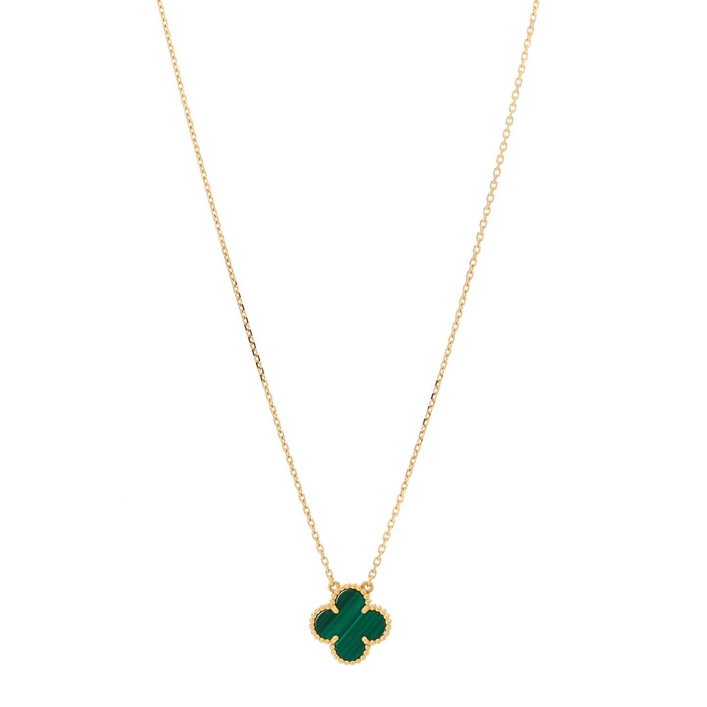 18K Yellow Gold Malachite Vintage Alhambra Pendant Necklace