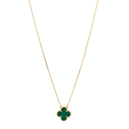 Van Cleef & Arpels 18K Yellow Gold Malachite Vintage Alhambra Pendant Necklace 1 of 5