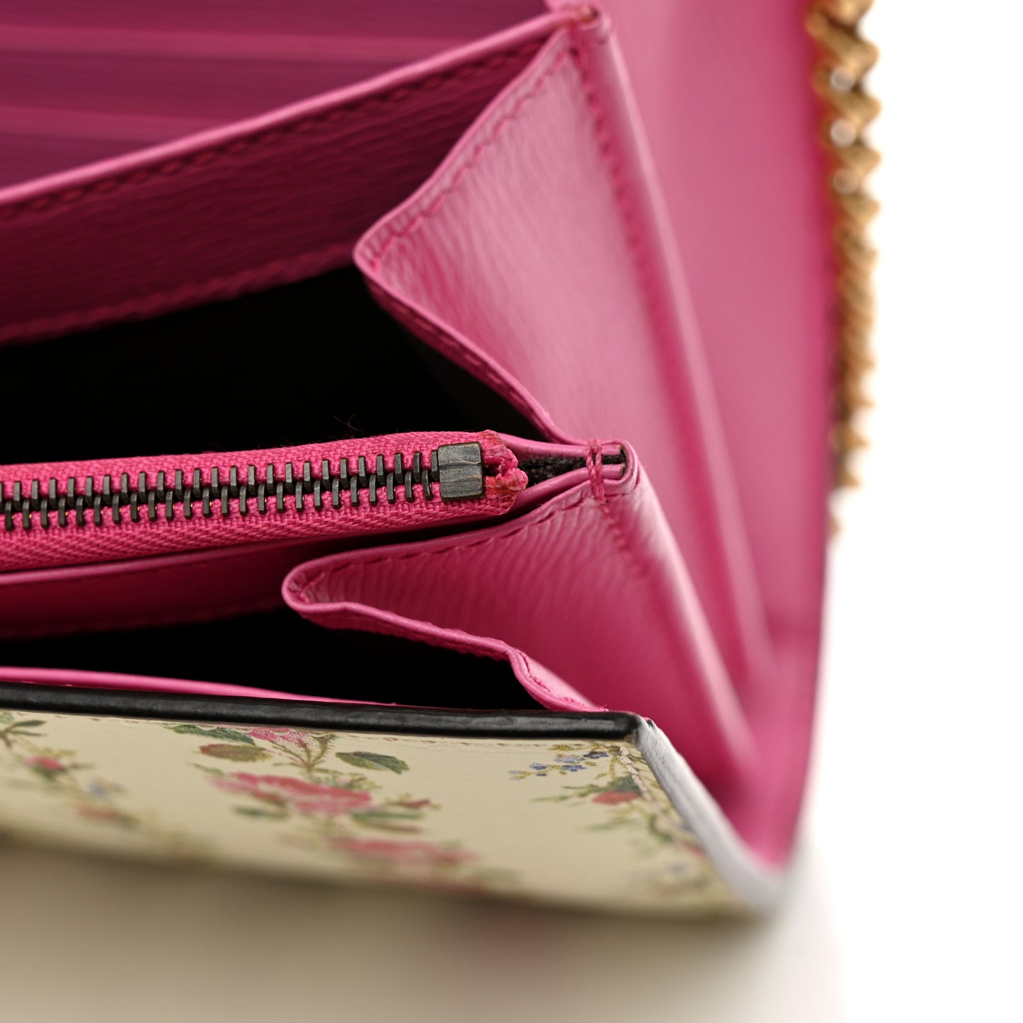 Calfskin Floral Print Mini Dionysus Chain Wallet Ivory Pink