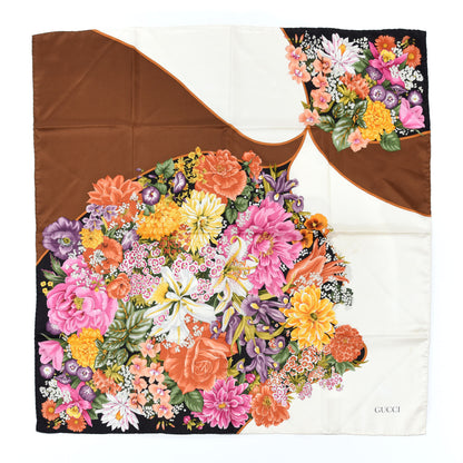 Gucci Silk Floral Square Scarf White Brown 1 of 3