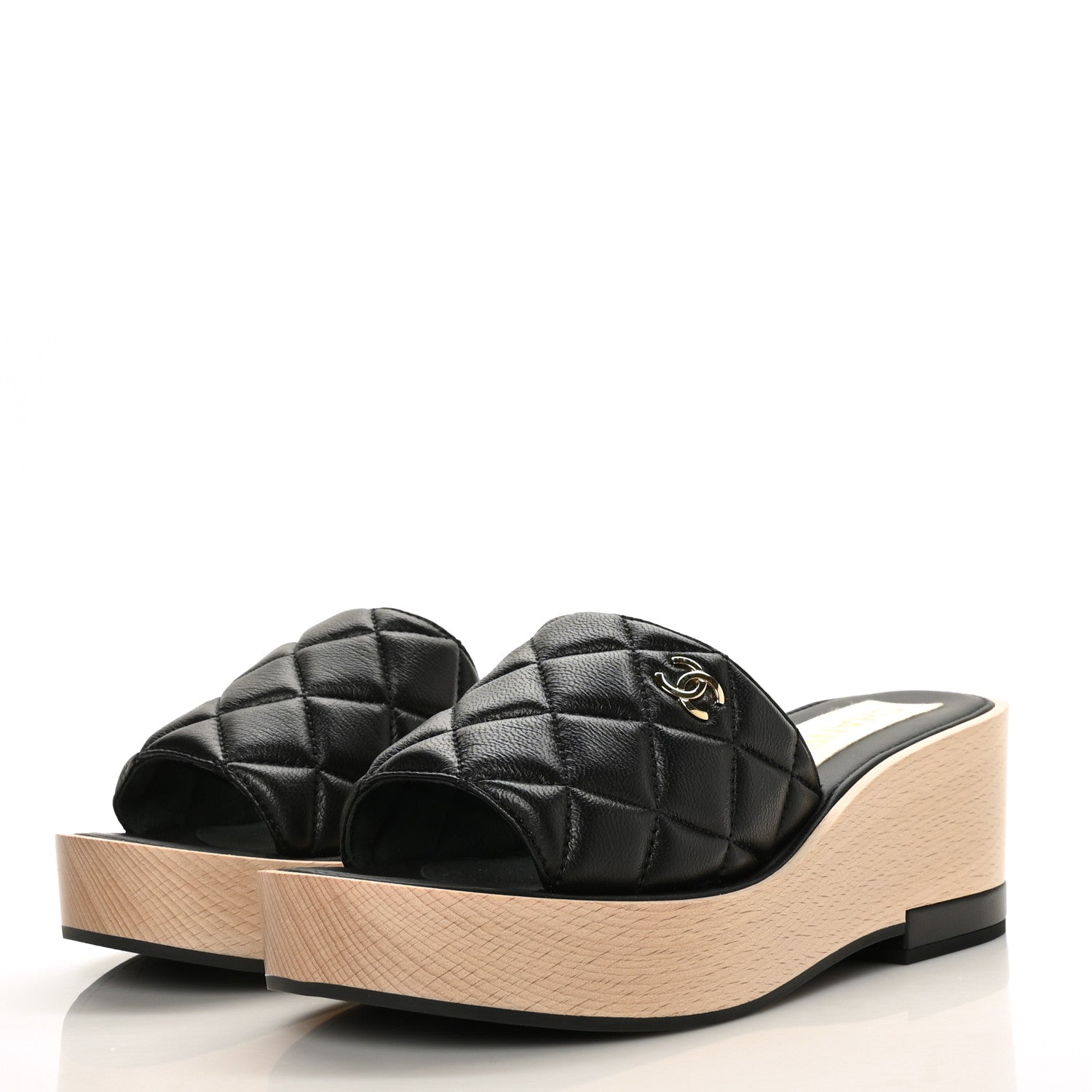 Chanel Lambskin Quilted CC Slip On Platform Sandals 39 Black 3 of 7