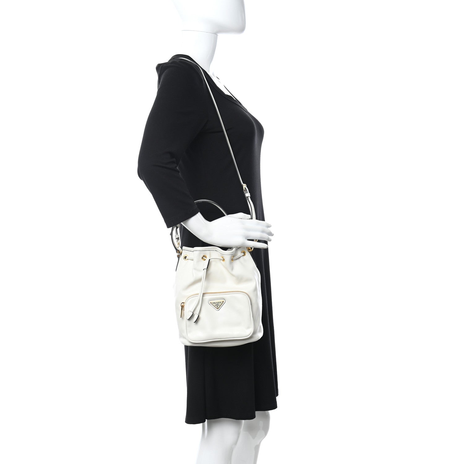 Prada Soft Calfskin Saffiano Mini Bucket Crossbody Bag White 2 of 11