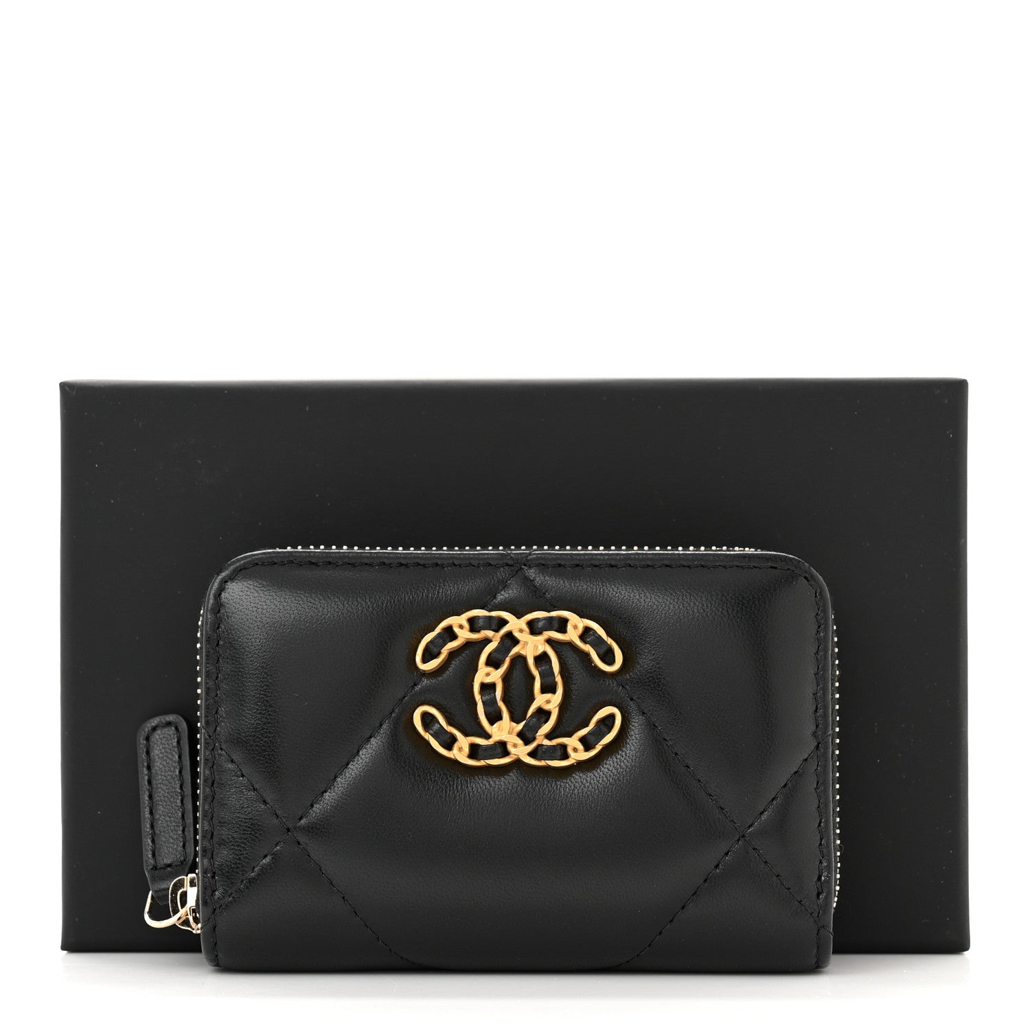 Chanel Lambskin Quilted Chanel 19 Zip Around Coin Purse Wallet Black 8 of 8