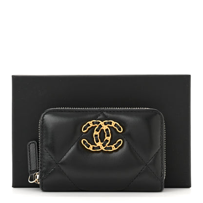Chanel Lambskin Quilted Chanel 19 Zip Around Coin Purse Wallet Black 8 of 8