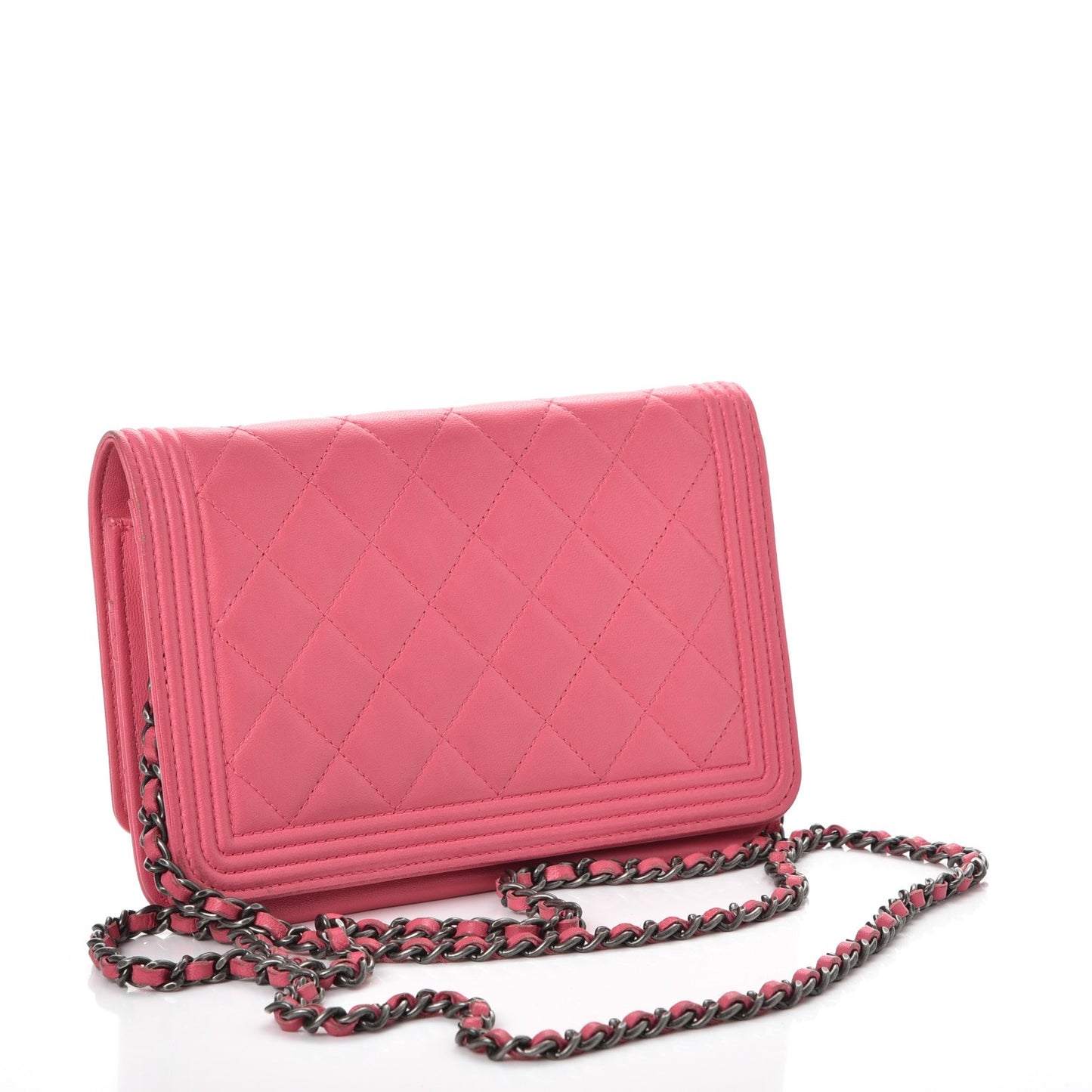 Lambskin Quilted Boy Wallet On Chain WOC Pink