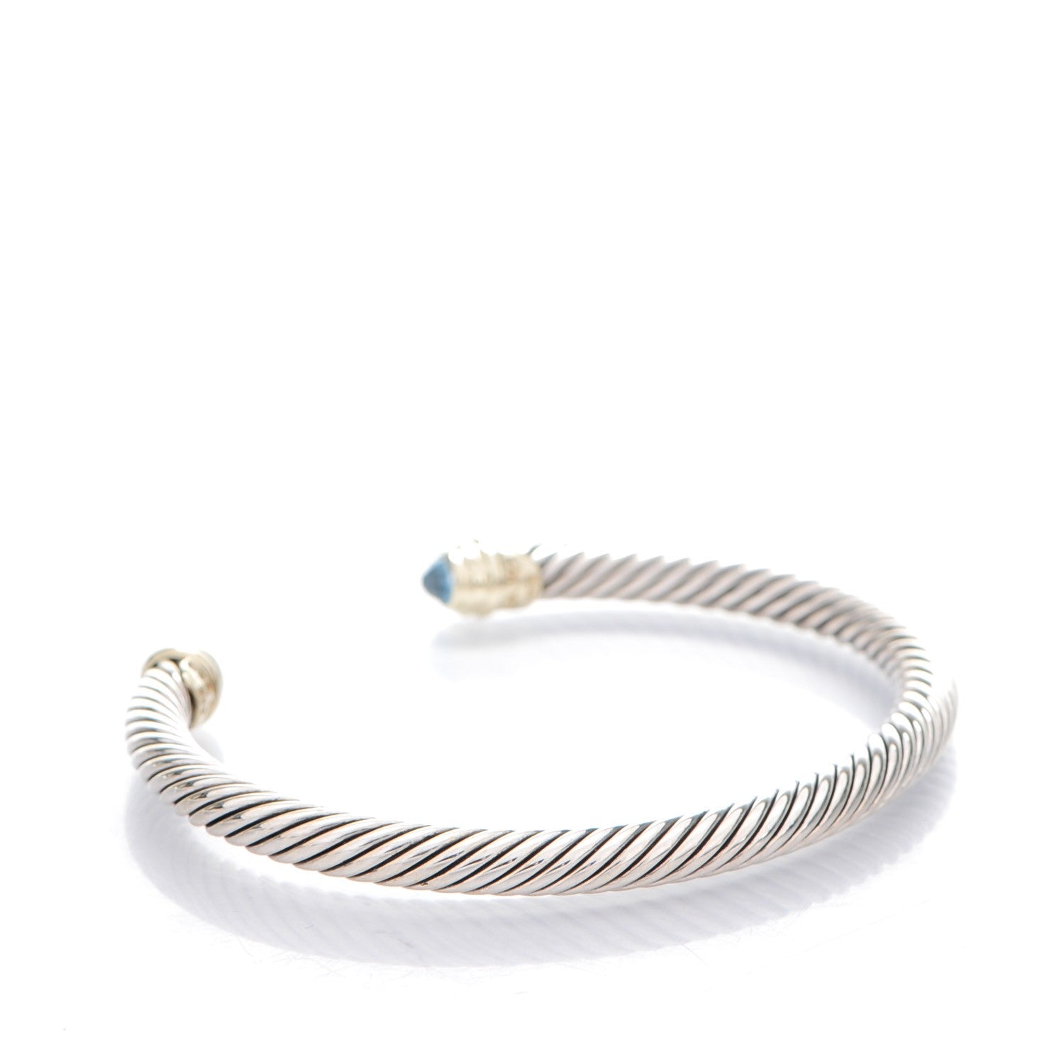 David Yurman Sterling Silver 14K Yellow Gold Blue Topaz 5mm Cable Classics Petite Color Bracelet 3 of 4