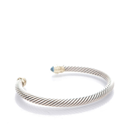 David Yurman Sterling Silver 14K Yellow Gold Blue Topaz 5mm Cable Classics Petite Color Bracelet 3 of 4