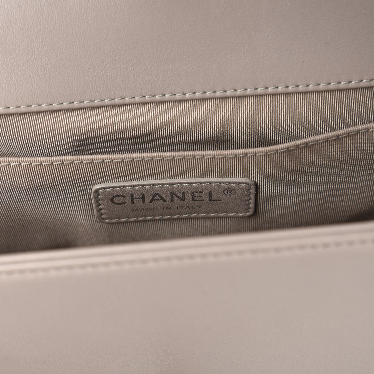 Calfskin Quilted Medium Boy Flap Grey