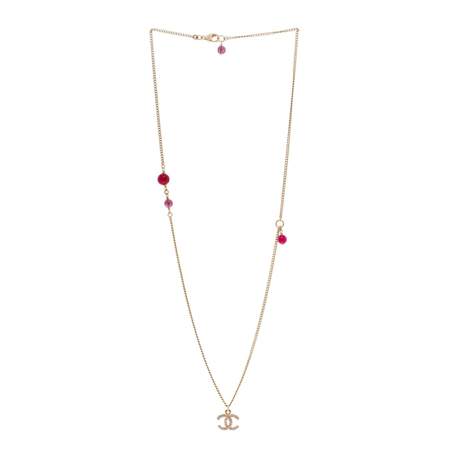 Chanel Crystal CC Pendant Necklace Purple Light Gold 3 of 5