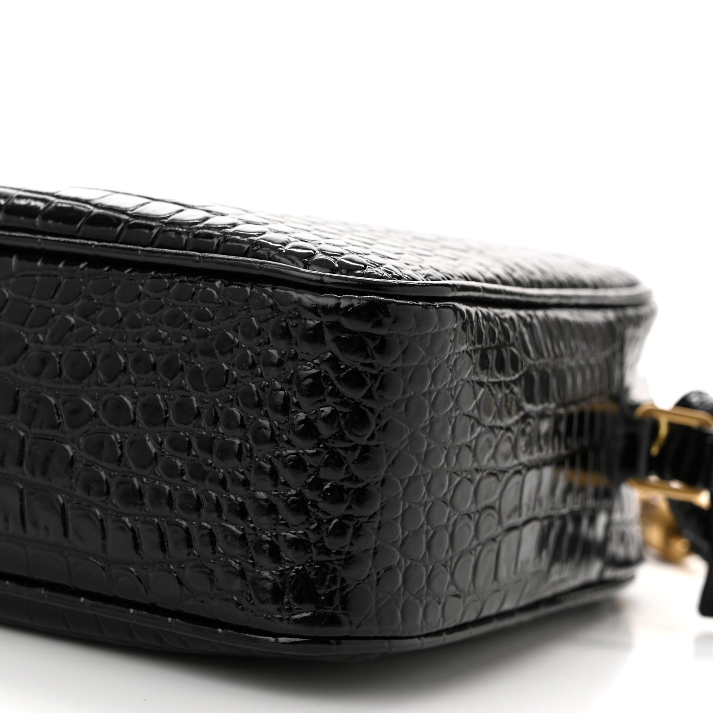 Patent Calfskin Crocodile Embossed Monogram Lou Camera Bag Black