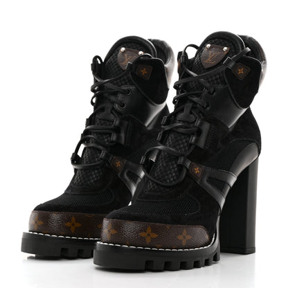Louis Vuitton Suede Calfskin Monogram Star Trail Ankle Boots 39.5 Black 3 of 7