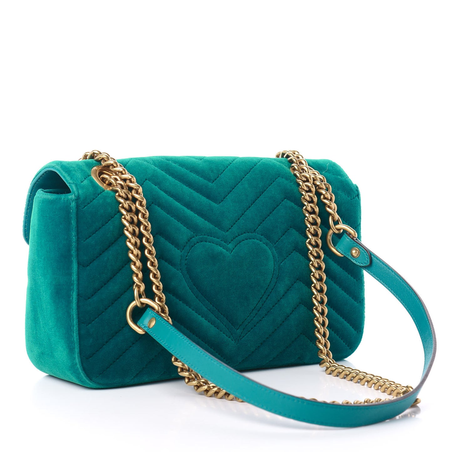 Velvet Matelasse Small GG Marmont Shoulder Bag Pavone Cyan