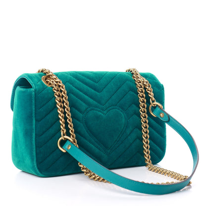 Gucci Velvet Matelasse Small GG Marmont Shoulder Bag Pavone Cyan 4 of 13