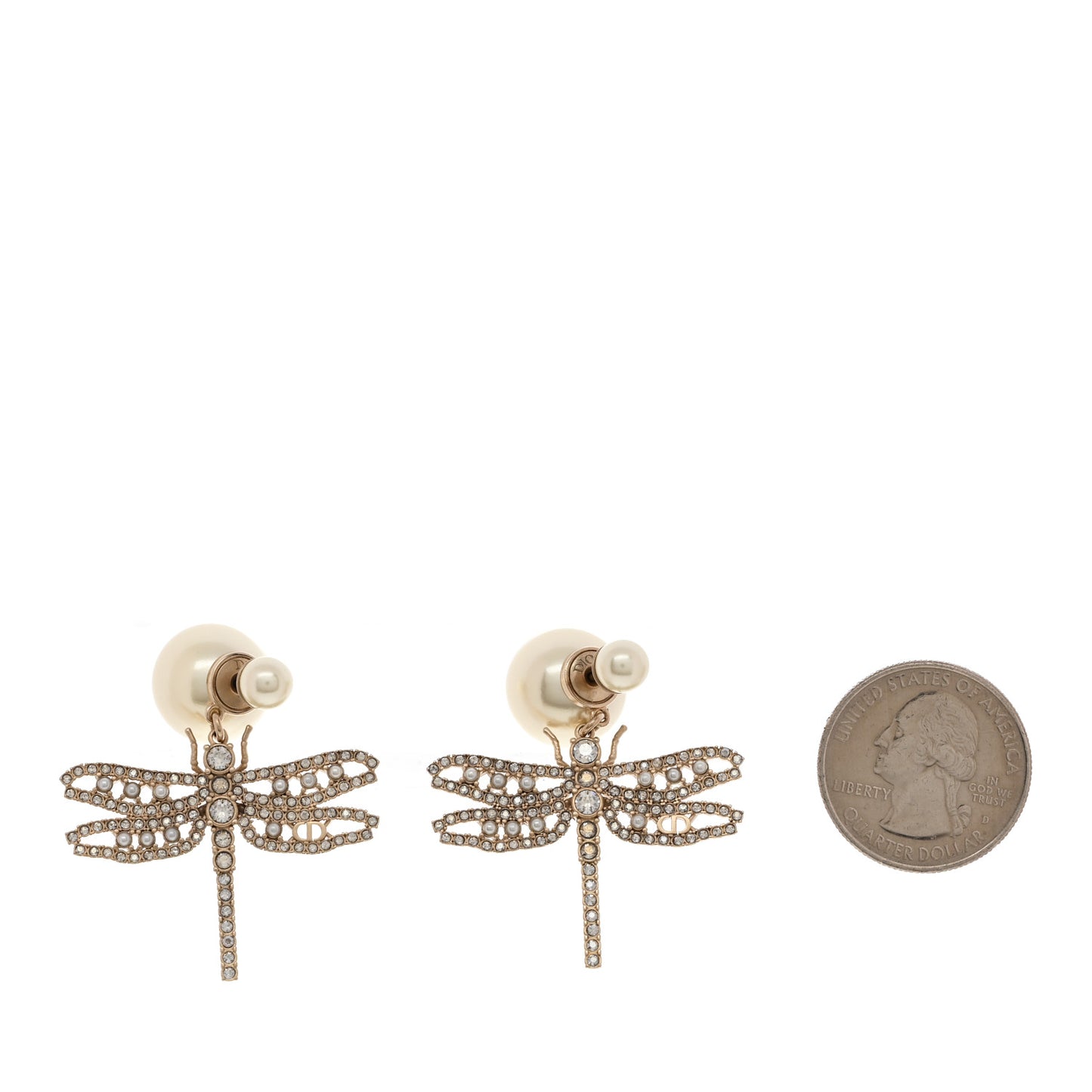Crystal Pearl Dragonfly Drop Earrings White