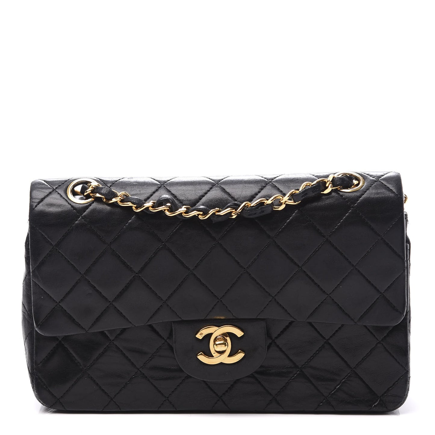 Lambskin Quilted Small Double Flap Black