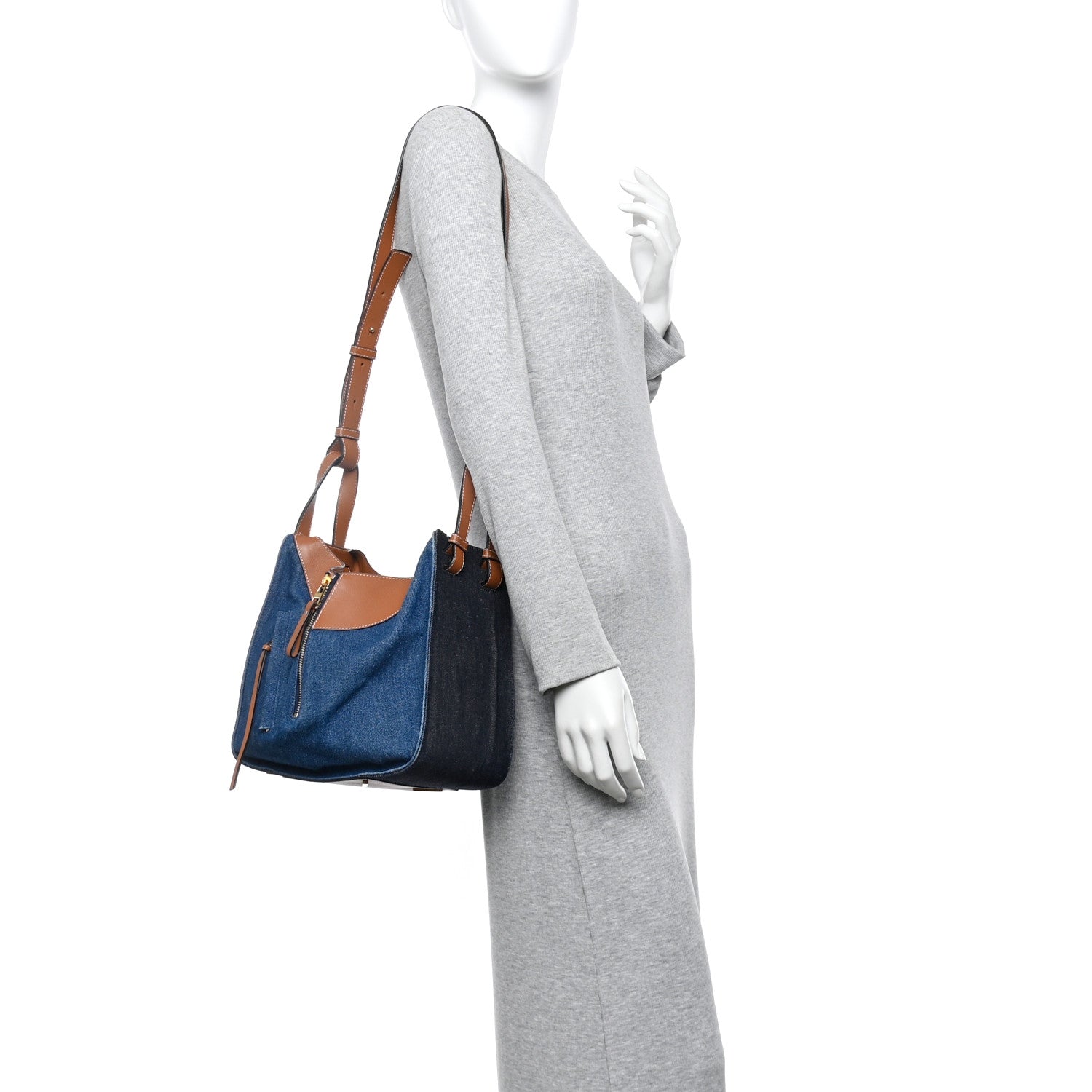 Loewe Calfskin Denim Small Hammock Shoulder Bag Blue Tan 2 of 12