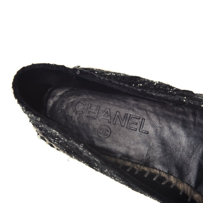 Chanel Tweed Patent Goatskin Sequin CC Espadrilles 37 Black 7 of 11